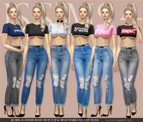 Js Sims 4 Under Bxxb Crop Top And High Waisr Cut Out Jeans