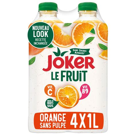 Joker Jus Dorange Le Fruit Sans Pulpe Sans Sucres Ajoutés 4x1l Pas