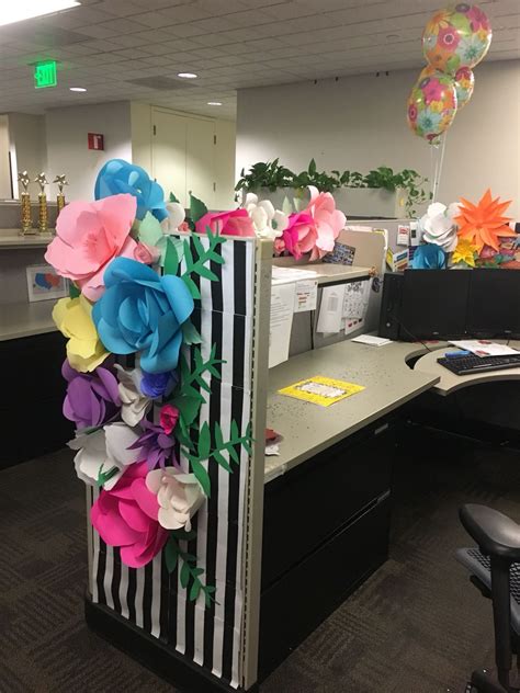 Cublicle Paper Flower Decor Office Birthday Decorations Cubicle
