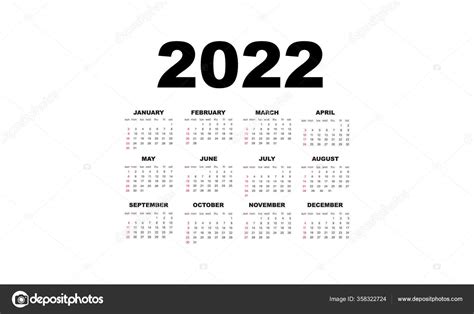 2022 Plantilla De Diseño De Vectores Horizontales Calendario Diseño