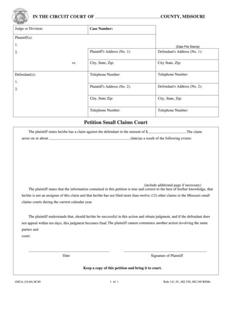 Fillable Petition Small Claims Court Printable Pdf Download