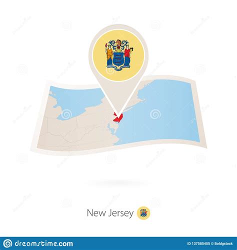Mapa Doblado Del Papel De New Jersey U S Estado Con El Perno De La