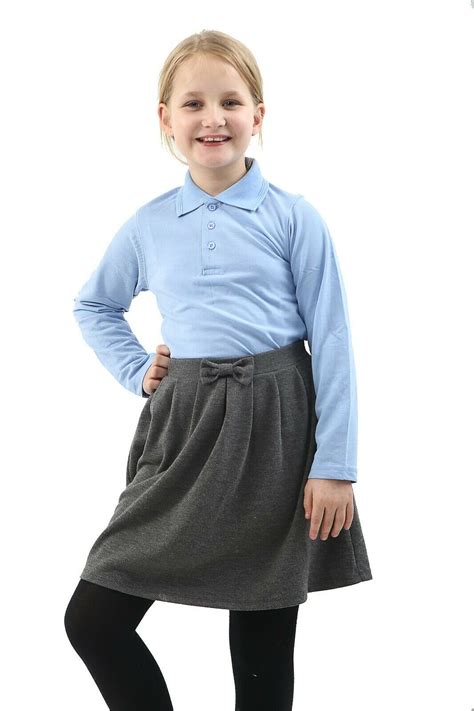 2x Boys Girls Plain Long Sleeve Polo School Shirts Uniform Pe Tops