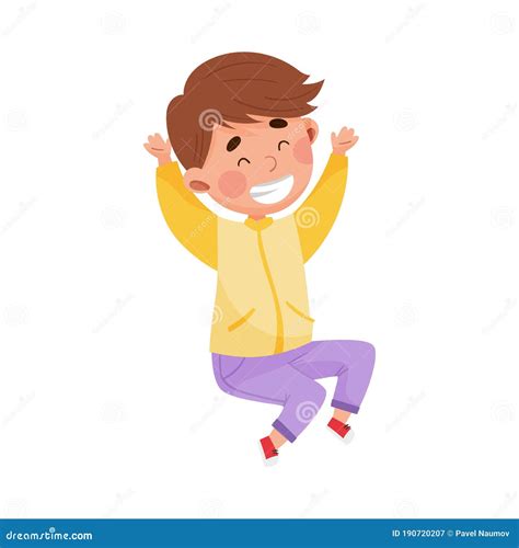 Joyful Boy Character Jumping High With Joy And Excitement Vector