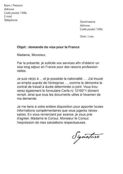 Lettre De Demande De Visa Pour La France Mod Le De Lettre