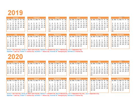 Free Printable 2019 And 2020 Calendar With Holidays
