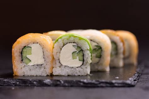 Sushi Roll With Cream Cheese Sesame Japanese Food Stock Image Image
