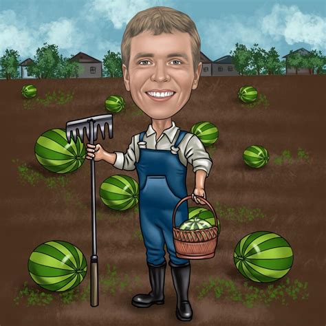 Caricatura De Agricultura Presente Digital De Agricultor De Melancia