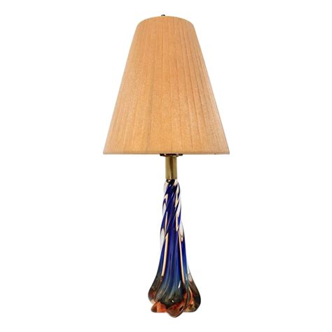 Mid Century Modern Blue Glass Vintage Table Lamp By Flavio Poli 1950s Italy For Sale At