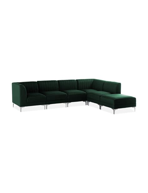 Dark Green Ribbed Velvet Corner Sofa Furniture Sofas And Armchairs