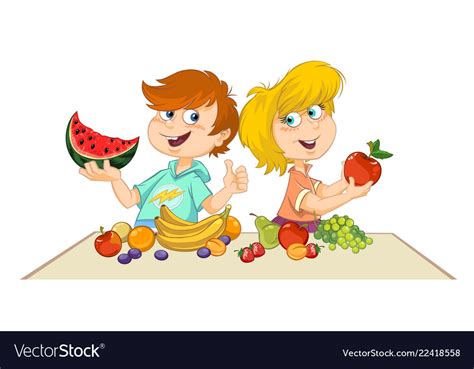 Children With Fruits Royalty Free Vector Image