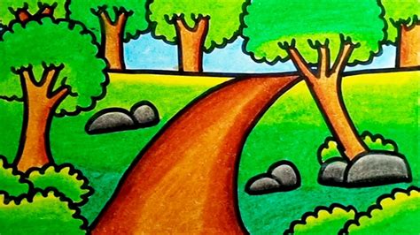 How To Draw Forest Scenery Simple For Kids Drawing Forest Scenery For