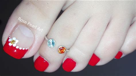 Free shipping for nail color and nail care at nordstrom.com. Red Flower French Pedicure Nail Art Tutorial- DIY Toe Nail ...
