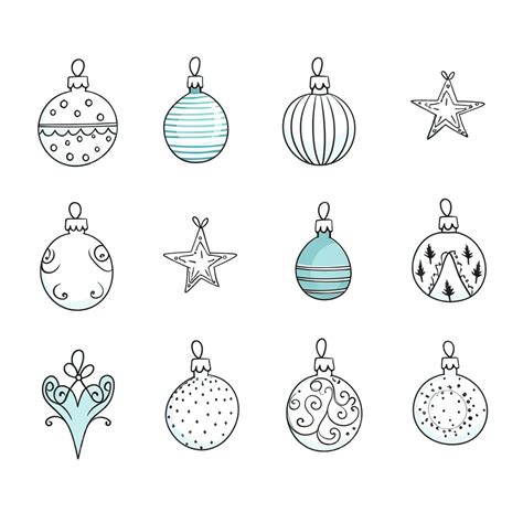 Christmas Ball Icons Decoration Hand Drawn Coloring Cartoon Doodle