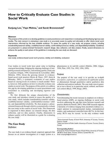 Case study as a research method. (PDF) How to Critically Evaluate Case Studies in Social Work