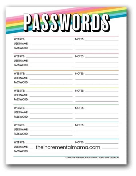 Stationery Organizer Minimalistic Password Log Printable Digital