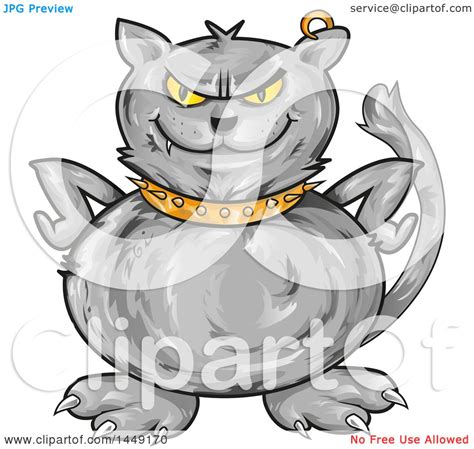 Clipart Graphic Of A Cartoon Angry Gray Cat With Hands On His Hips