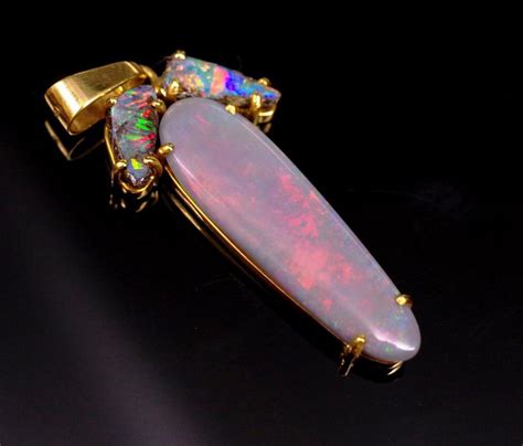 Australian Opal And Gold Pendant With Strong Red Flash Pendants