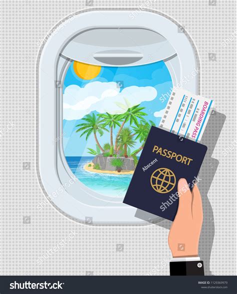 Window Inside Airplane Hand Passport Ticket Stock Vector Royalty Free