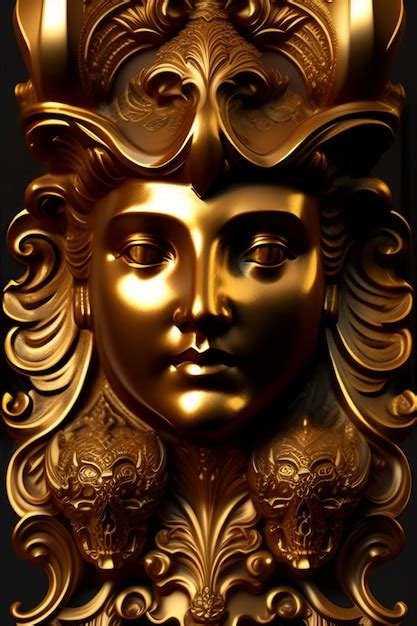 Premium Photo A Gold Face With A Floral Design On It