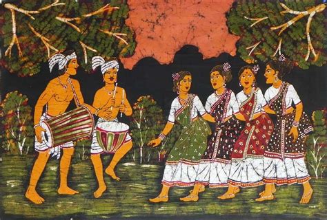 Santhal Folk Dancers In Batik Paintings The Cultural Heritage Of India