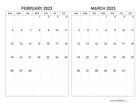 February March 2023 Calendar