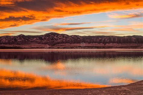 Sunset Spring Mountain Lake Stock Image Image Of Littleton Orange