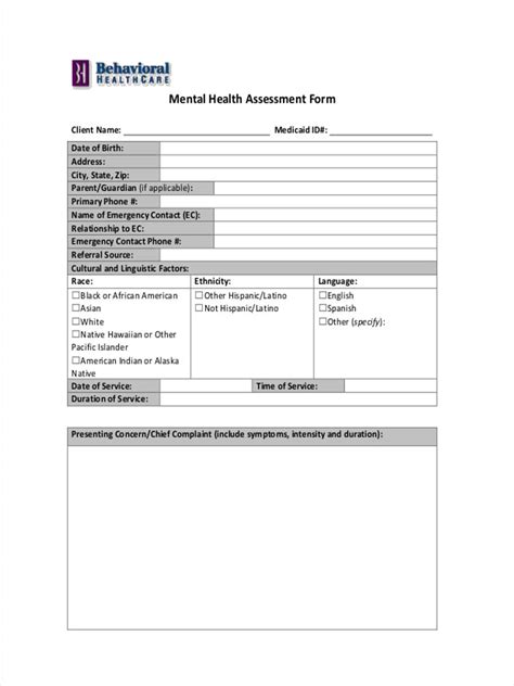 Free Mental Health Assessment Templates Printable Templates