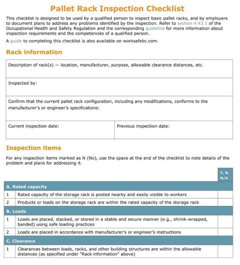 Free Warehouse Racking Inspection Checklist Templates Printable PDF American Templates