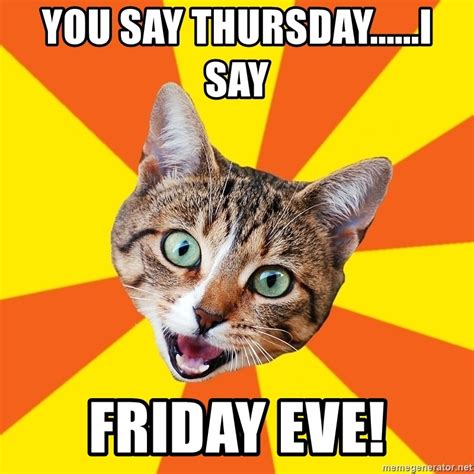 You Say Thursdayi Say Friday Eve Bad Advice Cat Meme Generator