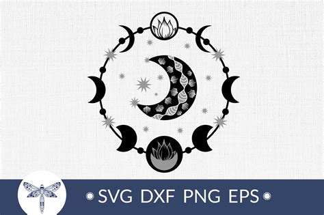 Moon Phases With Moon Stars Svg Bohemian Crescent Moon Svg By Zenart