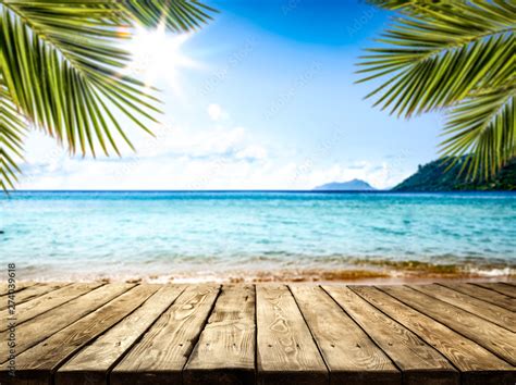 Desk Of Free Space And Summer Beach Landscape Stock Photo Adobe Stock