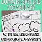 Domain Specific Vocabulary Worksheet