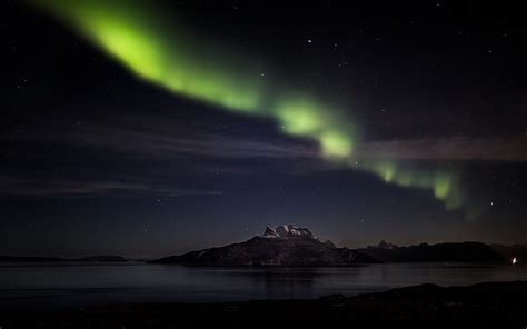 Hd Wallpaper Aurora Borealis Northern Lights Night Mountain Lake Stars