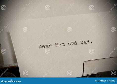 Text Dear Mom And Dad Typed On Old Typewriter Stock Image Image Of