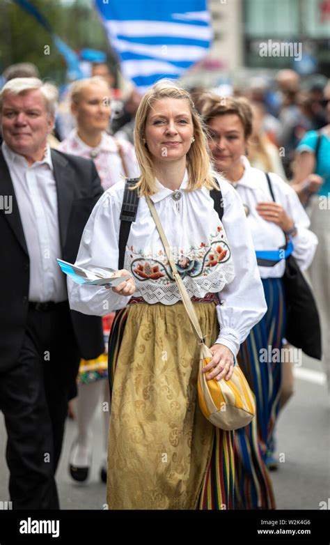 Tallinn Estonia 6th July 2019 People In Traditional Clothing In
