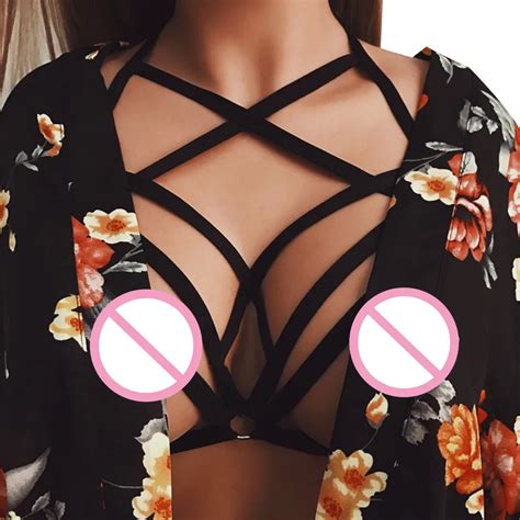 Sexy Women Hollow Out Elastic Cage Bra Bandage Strappy Halter Bra Bustier Top O24 In Bras From