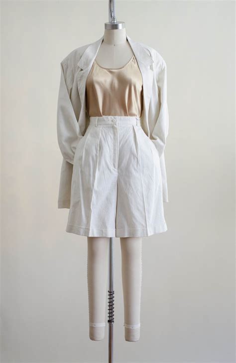 White Linen Shorts Suit Vintage Shorts And Blazer Set High Etsy