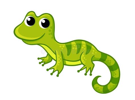 Little Funny Green Lizard In A Cartoon Style Vector Illustration With
