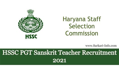 hssc pgt sanskrit teacher recruitment 2021 apply sarkari info
