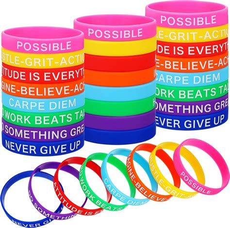 Gejoy 48 Pieces Motivational Silicone Wristbands Multicolored Rubber
