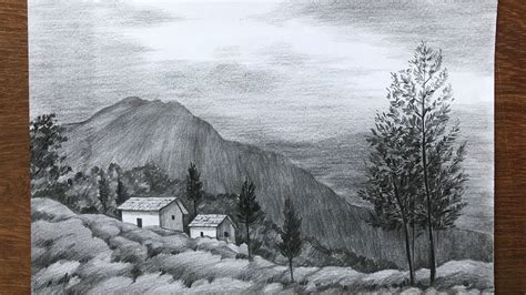 Mountain Scenery Drawing In Pencil Easy Pencil Sketch