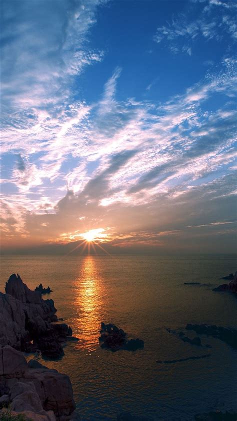 Sunset Sky Cloud Sea Rock Bridge Nature Iphone 8 Wallpapers Free Download