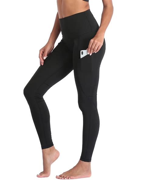 Hde Yoga Pants With Pockets For Women High Waisted Tummy Control Leggings Black L