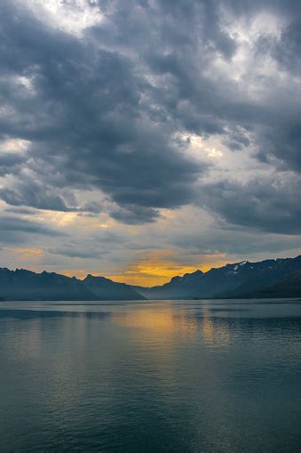 Midnight Sun In The Norwegian Fjords Stock Photo Download Image Now