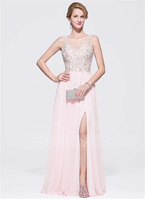 A Lineprincess Scoop Neck Floor Length Chiffon Tulle Prom Dresses With