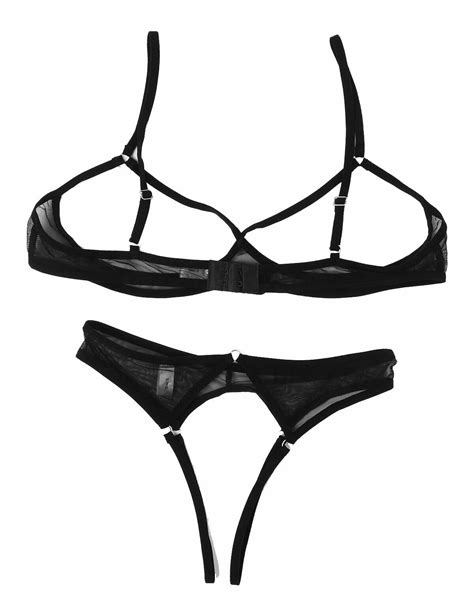 sexy womens sheer open cups bra top crotchless panties nightwear crotchless set ebay