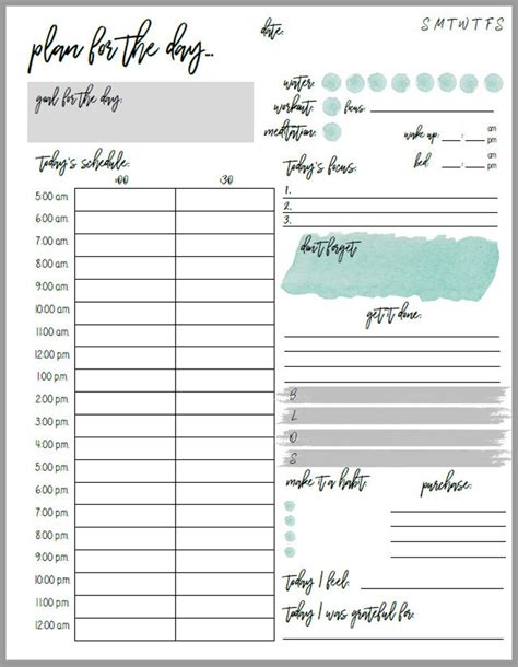 Plan The Day Daily Planning Sheet Printable Etsy
