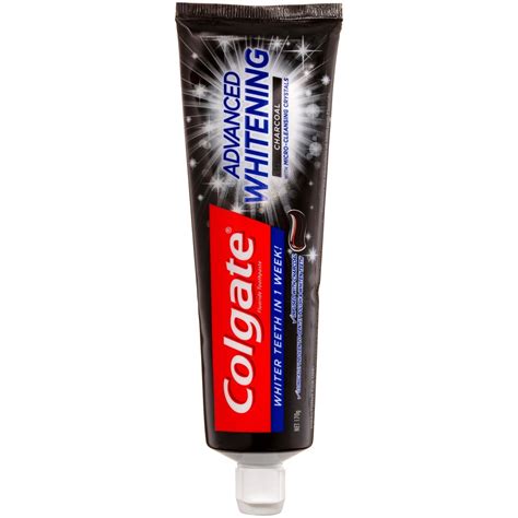 With regular use, this anticavity fluoride toothpaste removes stains beyond the surface to deeply whiten teeth with hydrogen peroxide. Colgate Advanced Whitening Toothpaste Charcoal 170g | BIG W