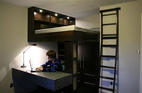 Small Bedroom Design Idea With A Loft Bed And Work Space Below Loft